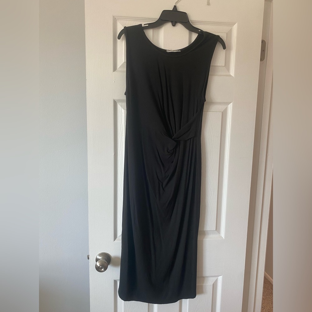 Hello Miz- black sleeveless knot twist slit on side ribbed maternity dress-  xL